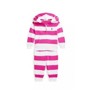 Baby Girls Striped Terry Full Zip Hoodie & Pants Set | 24 M | Ralph Lauren | NWT